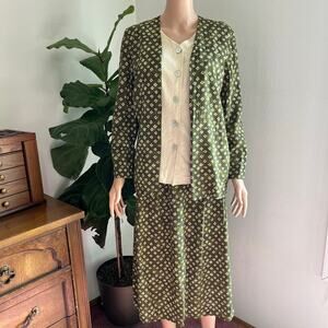Vintage Chaus Petites Olive Rayon 2 Piece Skirt Set